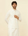 Warm White Floral Printed Nehru Jacket